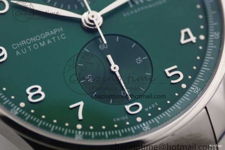 MIROTIME 0819 FastDry Portugieser Chronograph IW371615 ZF Best Edition Green Dial on SS Bracelet A7750 (Slim Movement) 7038